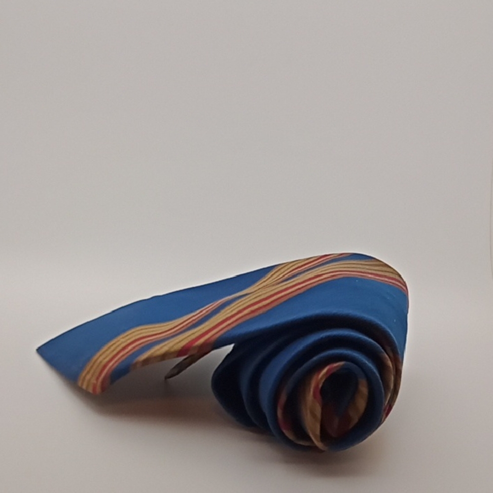 Caslon Men's Blue Tie with Multicolor Stripes 100% Polyester Washable By Castle!